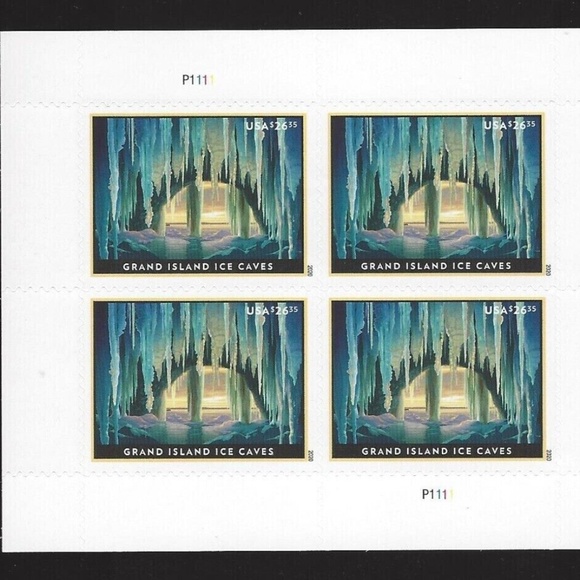 5430 Grand Island Ice Caves Priority Mail Express $26.35 P# Block of 4 - Picture 1 of 2